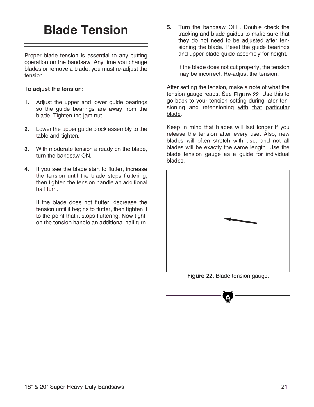 Grizzly G0511, G0507, G0506 instruction manual Blade Tension, To adjust the tension 