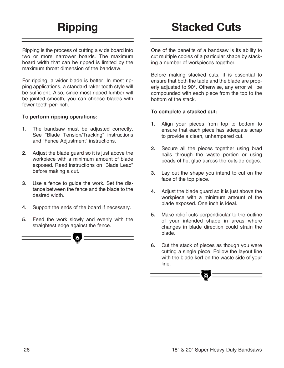 Grizzly G0506, G0507, G0511 instruction manual Ripping Stacked Cuts, To perform ripping operations, To complete a stacked cut 