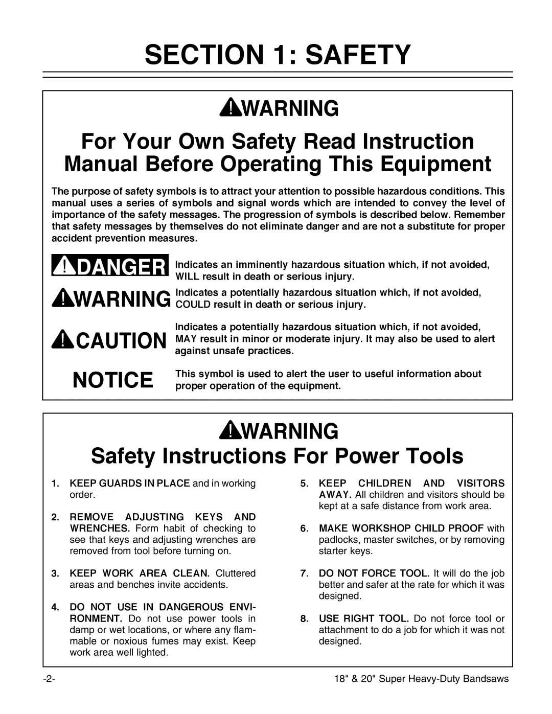 Grizzly G0506, G0507, G0511 instruction manual Safety Instructions For Power Tools 