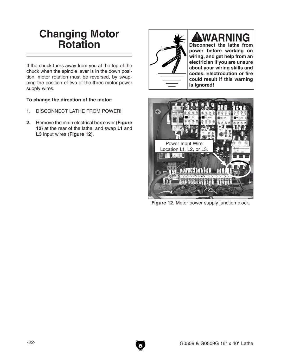 Grizzly G0509 manual #HANGING -OTOR 2OTATION, 4O Change the Direction of the MOTOR,  9H8DCC8IA6I=GDBEDLG 