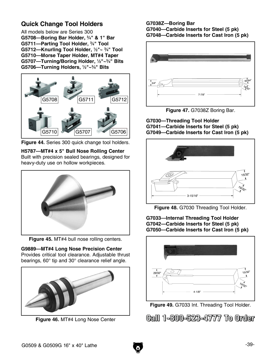 Grizzly G0509 manual Quick Change Tool Holders 