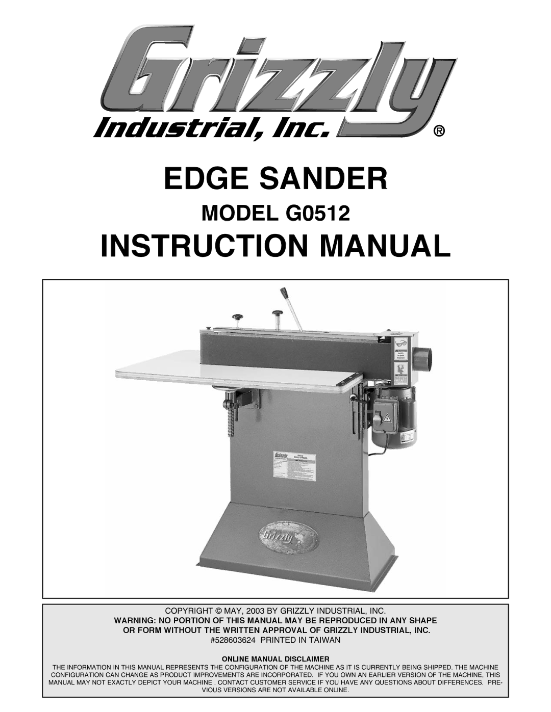 Grizzly G0512 instruction manual Edge Sander 