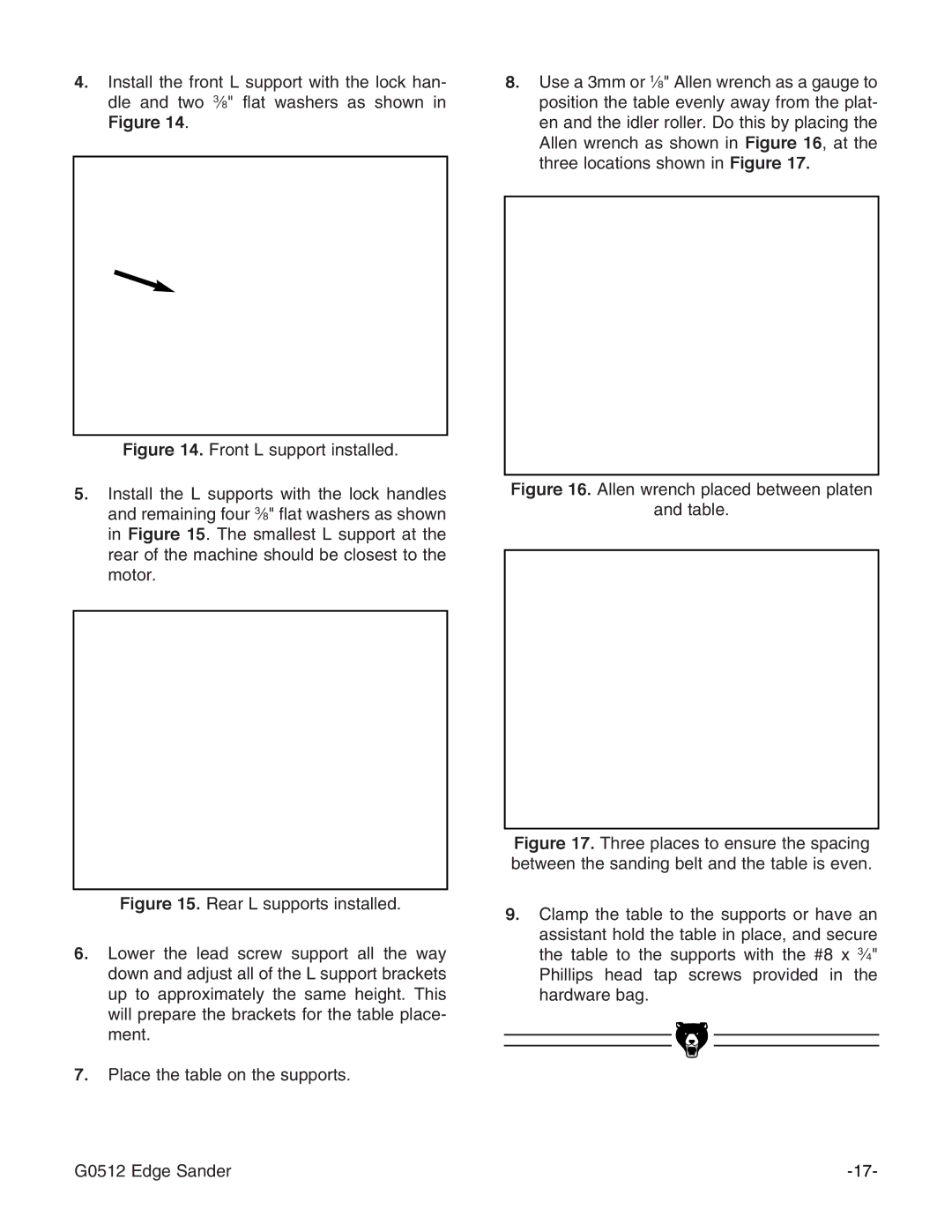 Grizzly G0512 instruction manual Allen wrench placed between platen 