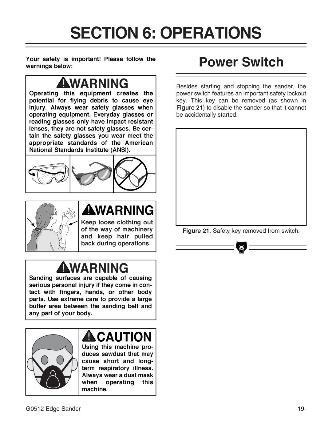 Grizzly G0512 instruction manual Operations, Power Switch 