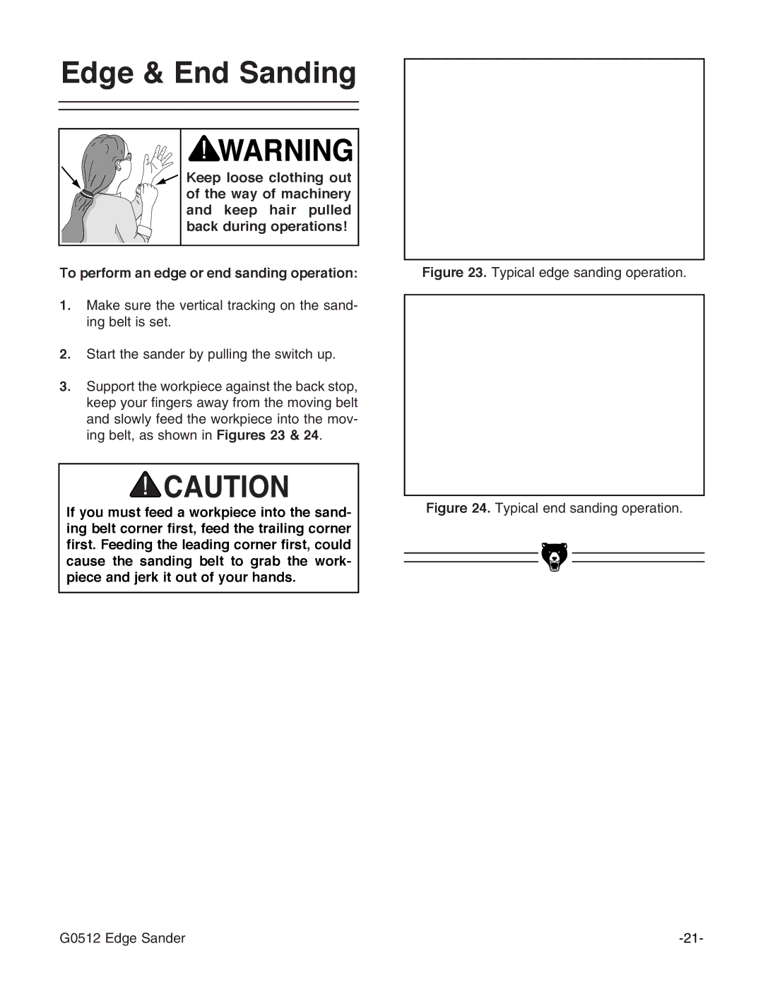 Grizzly G0512 instruction manual Edge & End Sanding, Typical edge sanding operation 