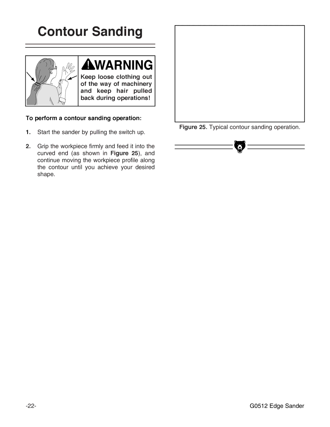 Grizzly G0512 instruction manual Contour Sanding 