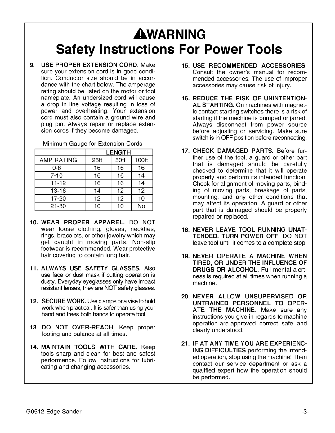 Grizzly G0512 instruction manual Length 