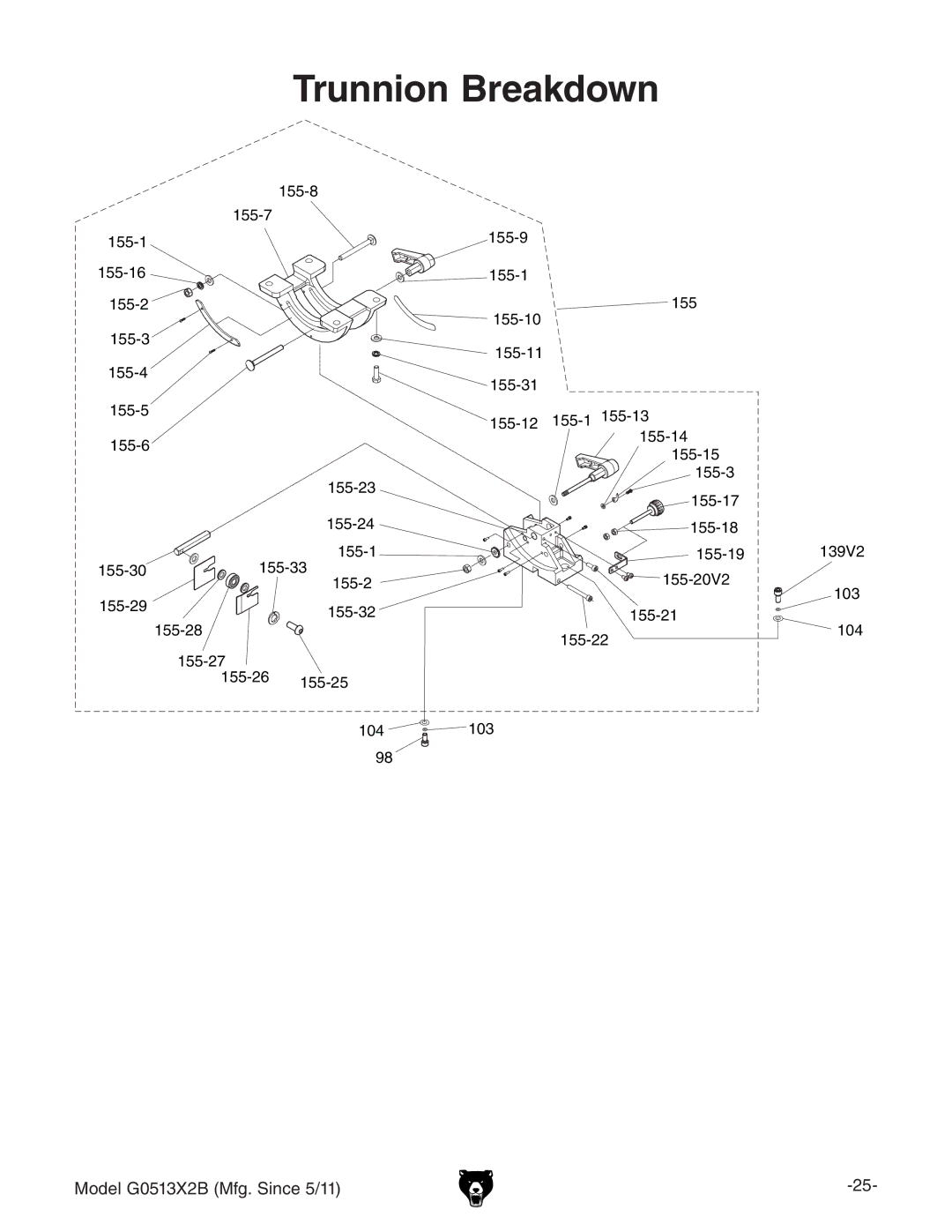 Grizzly G0513X2B manual Trunnion Breakdown 