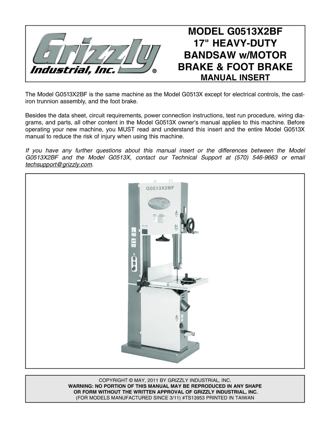 Grizzly manual Model G0513X2BF HEAVY-DUTY 