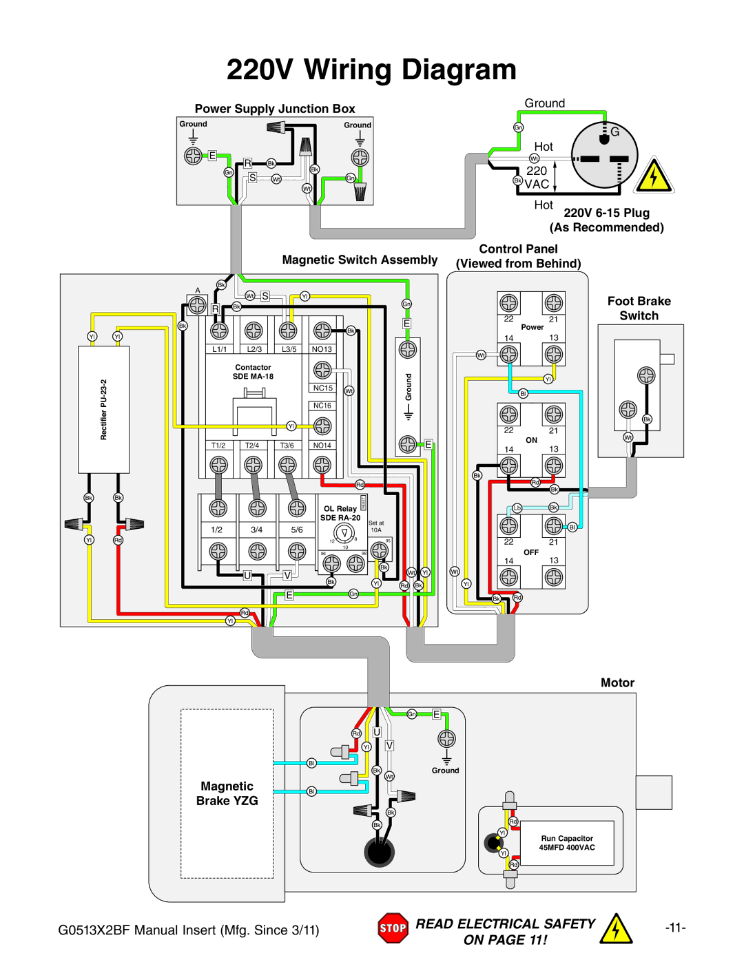 Grizzly G0513X2BF manual 220V Wiring Diagram 