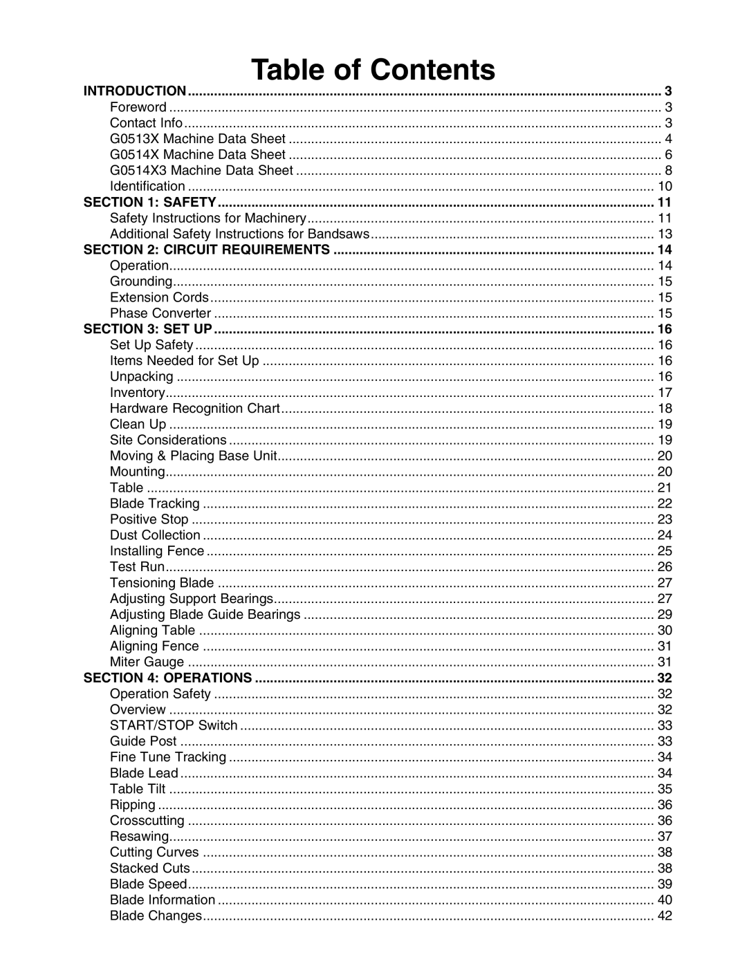 Grizzly G0513X2BF manual 4ABLE of #ONTENTS 