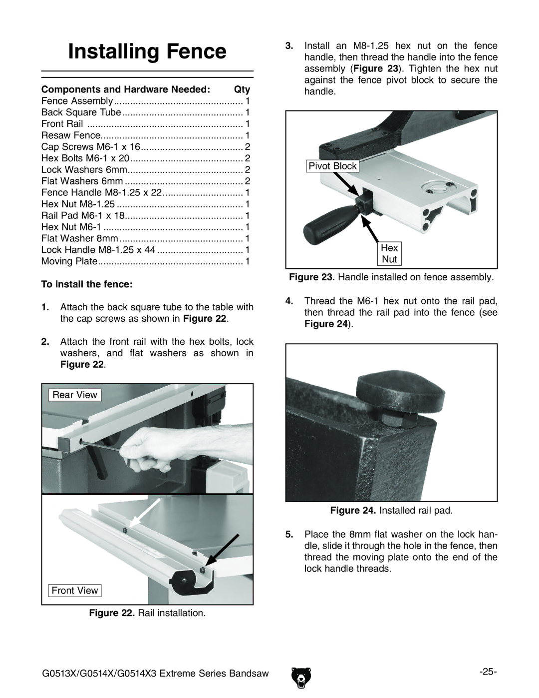 Grizzly G0513X2BF manual Nstalling &ENCE, #OMPONENTSNANDNARDWARE .EEDED 1TY, 4OOINSTALLLTHEHFENCE 