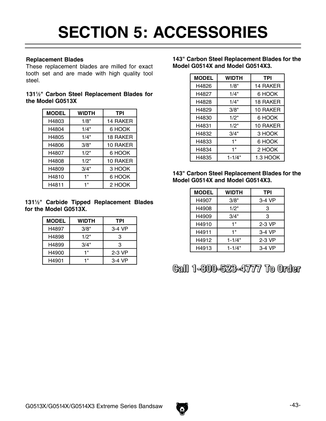 Grizzly G0513X2BF manual #4/.  !##%33/2%3, 2EPLACEMENTCLADES 