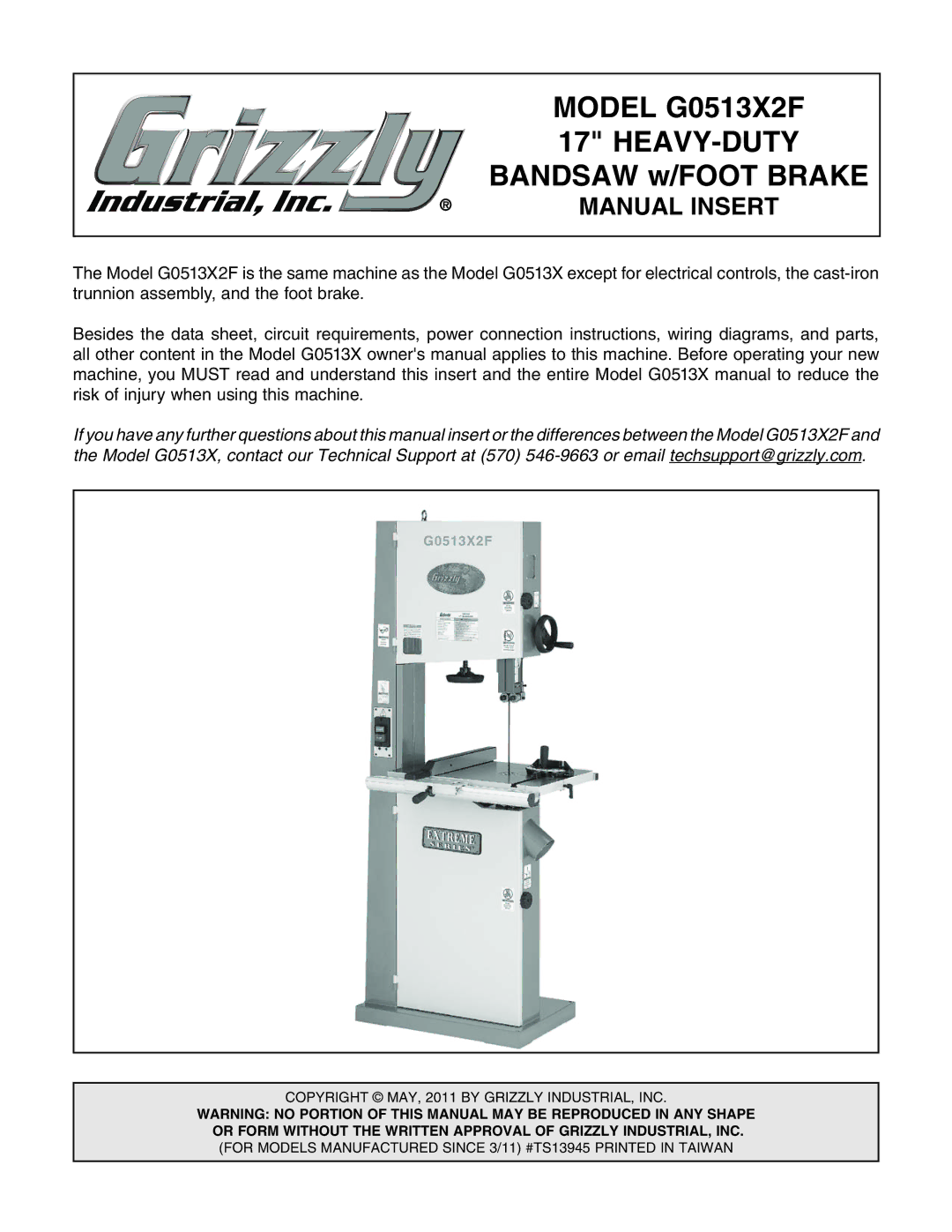 Grizzly manual Model G0513X2F HEAVY-DUTY 