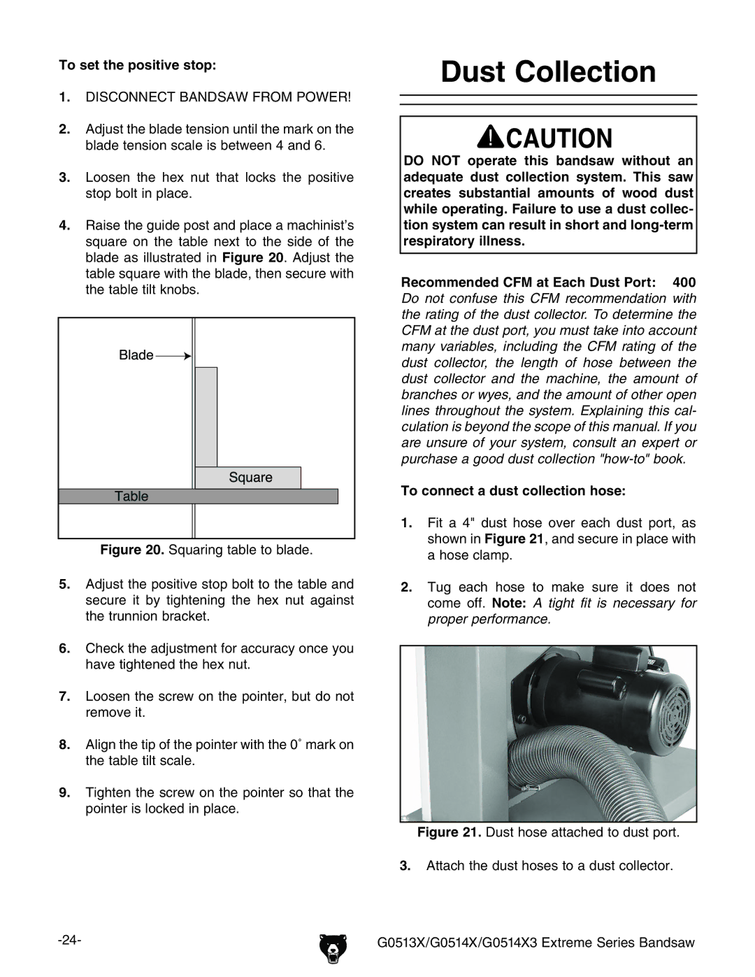 Grizzly G0513X2F manual $Ust #Ollection, 4O Setethehpositive STOP,  9H8DCC8I76C9H6LGDBEDLG 