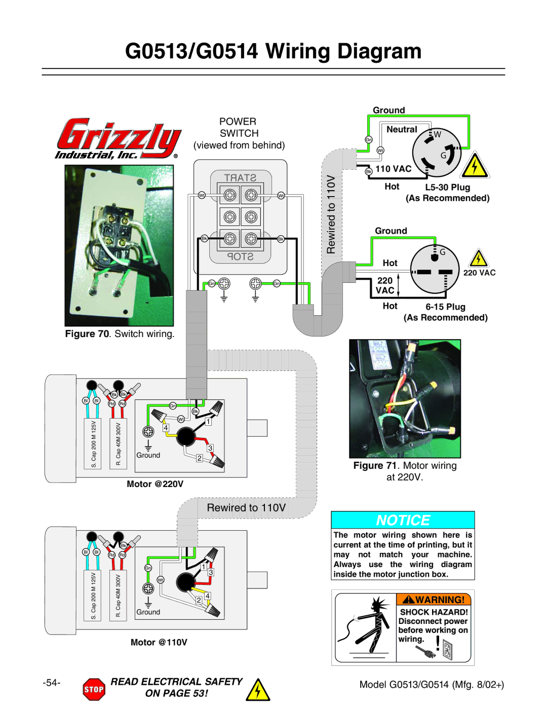 Grizzly owner manual G0513/G0514 Wiring Diagram, HLI8=, KdY&%ZlgZ&iG 