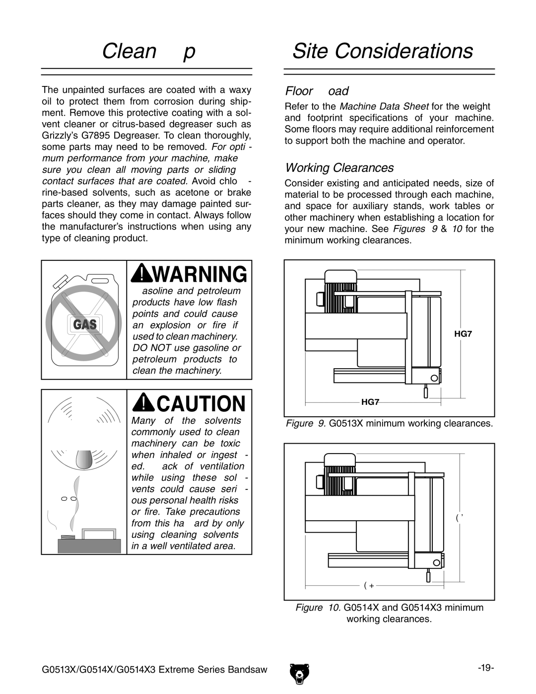 Grizzly G0513X, G0514X3 owner manual Clean Up, Site Considerations 