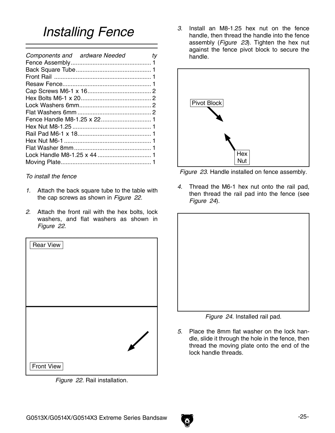 Grizzly G0513X, G0514X3 owner manual Installing Fence, To install the fence 