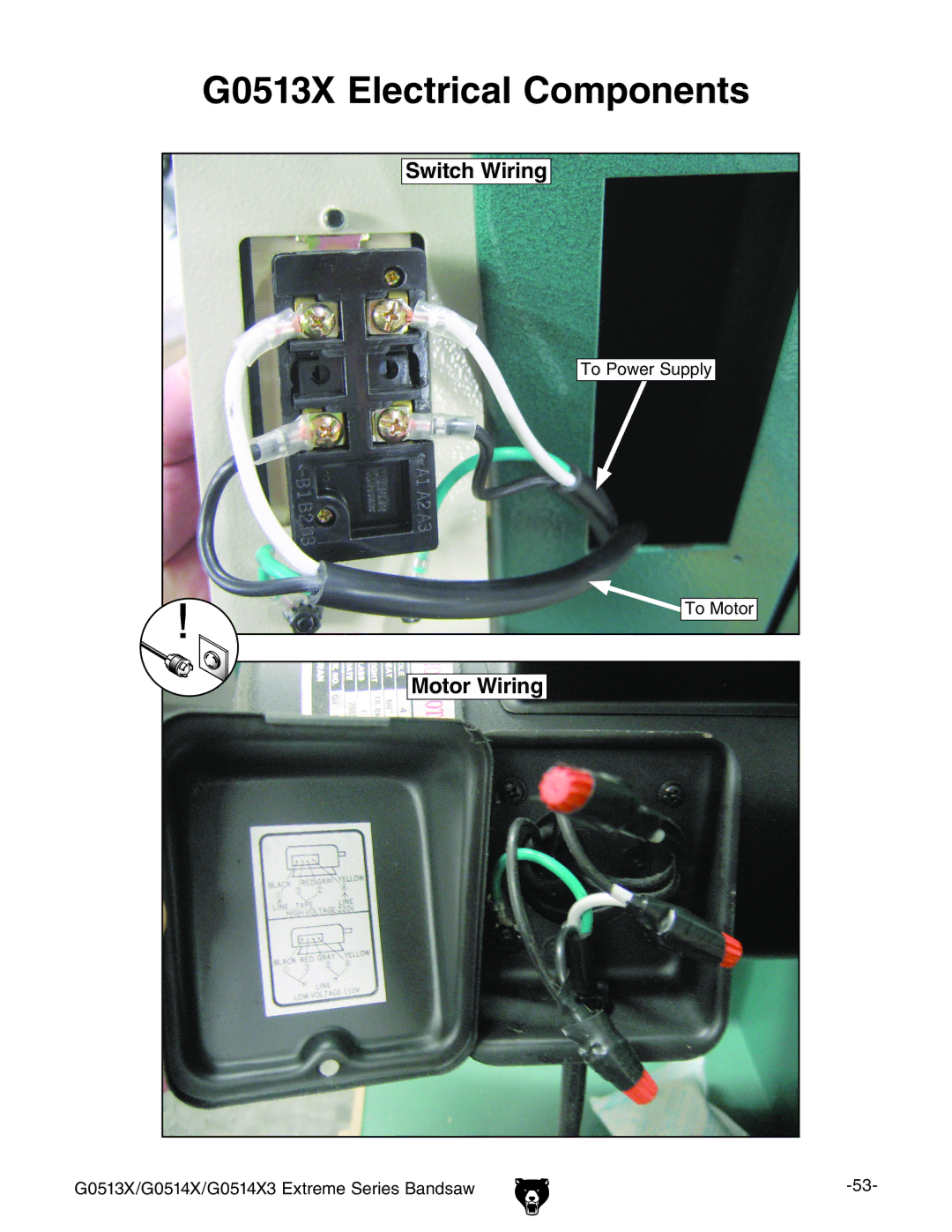 Grizzly G0514X3 owner manual G0513X Electrical Components 