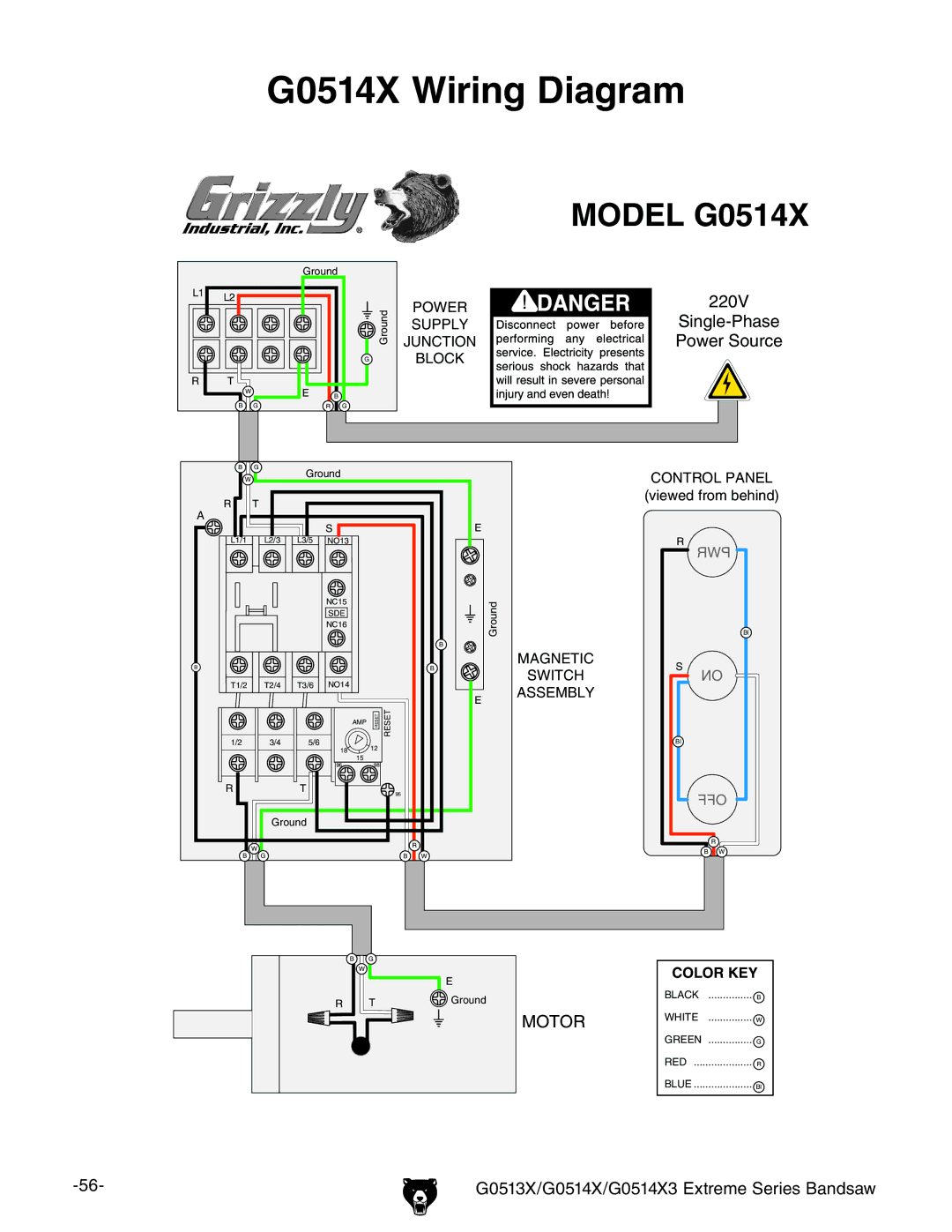 Grizzly G0513X, G0514X3 owner manual G0514X Wiring Diagram 