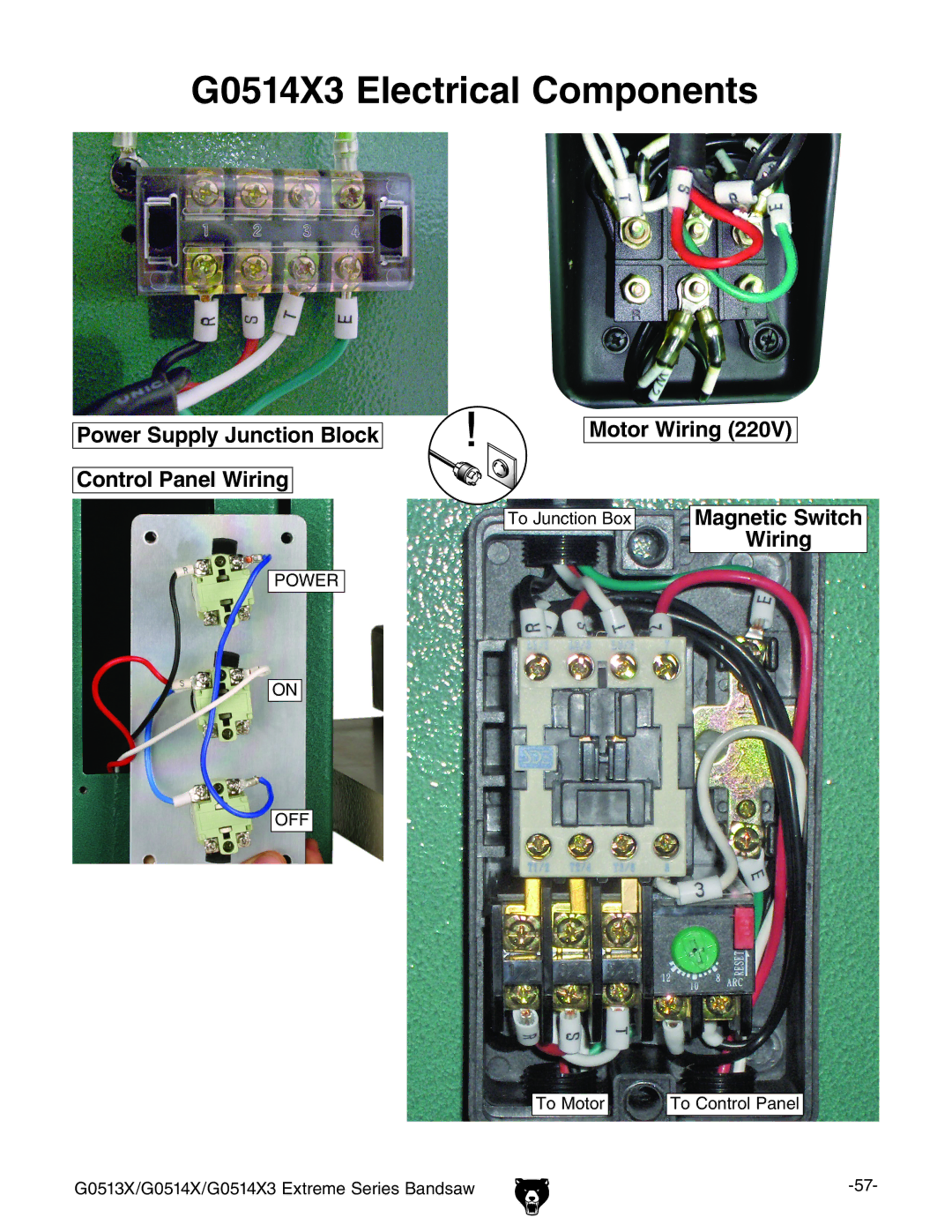 Grizzly G0513X owner manual G0514X3 Electrical Components, To Junction Box 