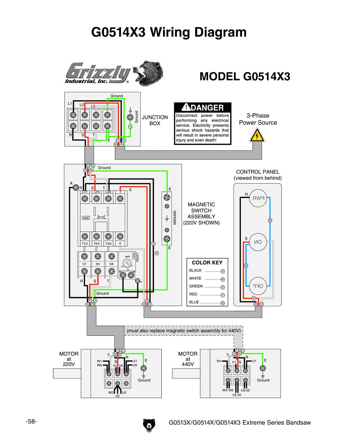 Grizzly G0513X owner manual G0514X3 Wiring Diagram 