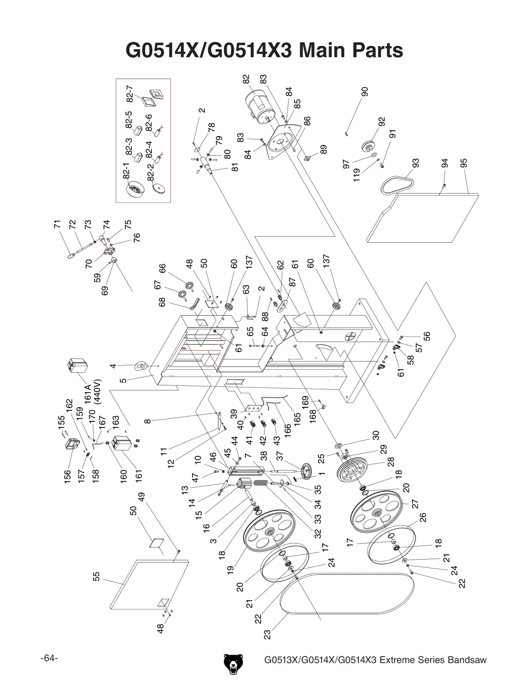 Grizzly G0513X owner manual G0514X/G0514X3 Main Parts 