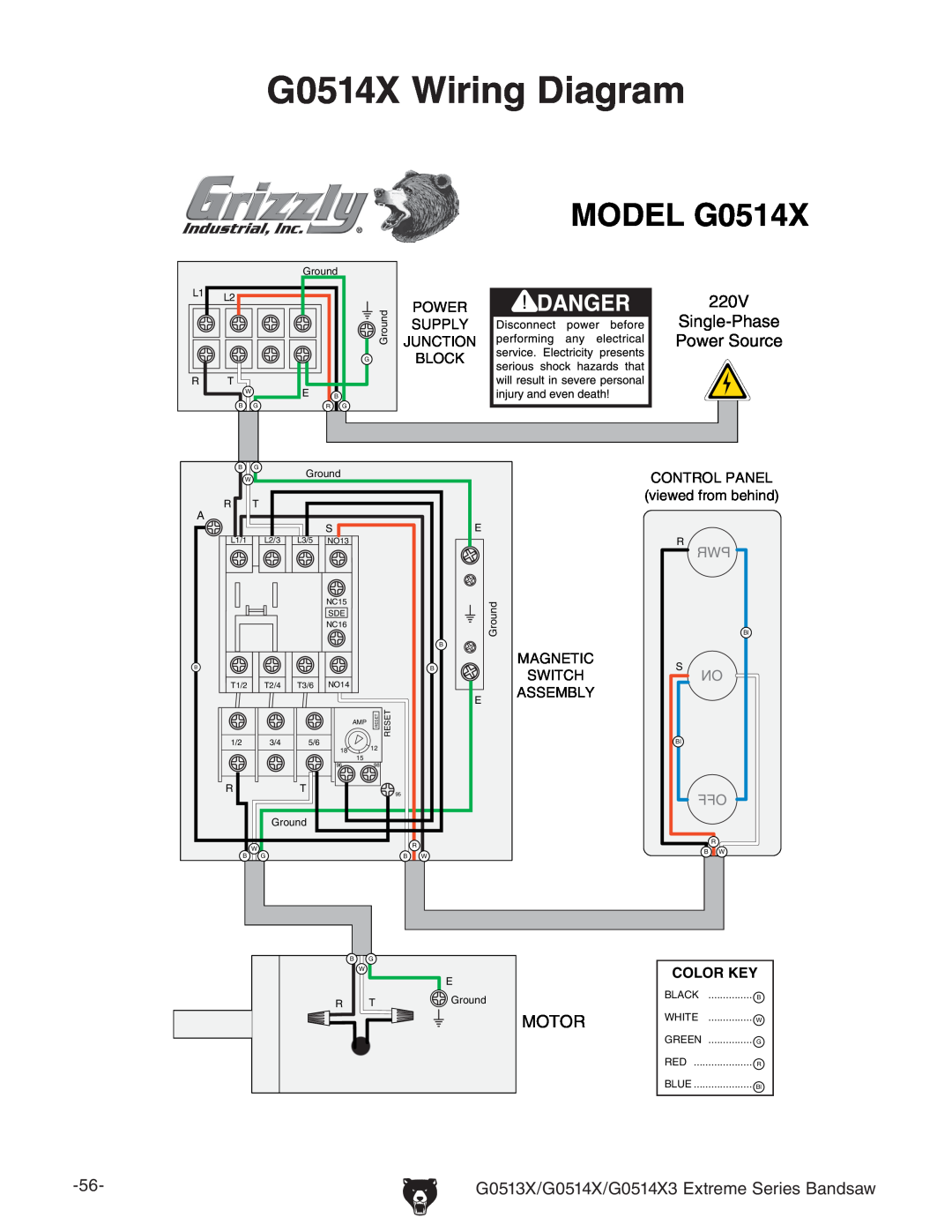 Grizzly owner manual G0514X Wiring Diagram, G0513X/G0514X/G0514X3 Extreme Series Bandsaw 