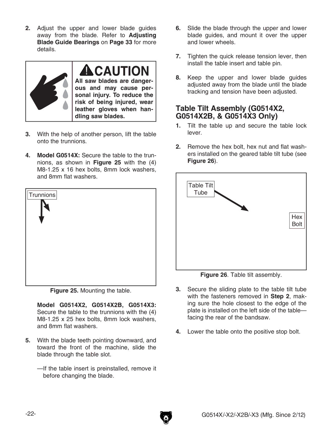 Grizzly owner manual Model G0514X2, G0514X2B, G0514X3 