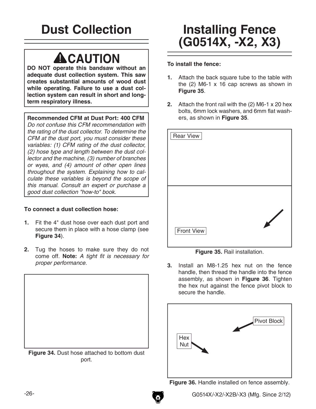 Grizzly Dust Collection, Installing Fence G0514X, -X2, To connect a dust collection hose, To install the fence 