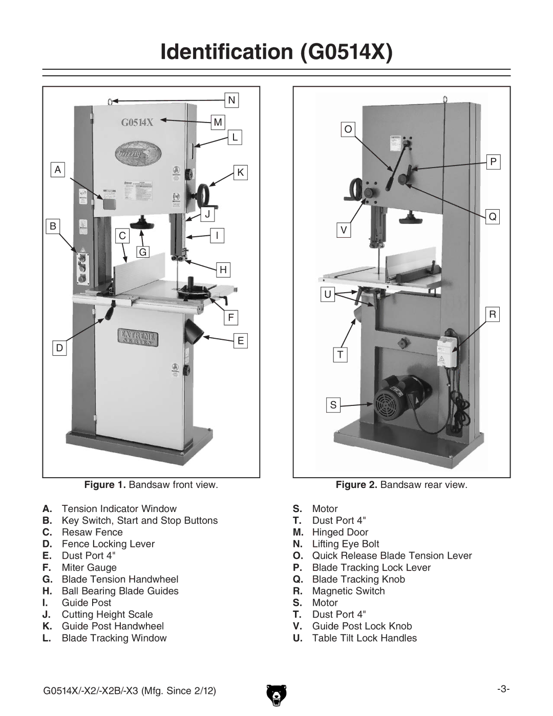 Grizzly owner manual Identification G0514X,  Bdidg  9jhiEdgi =c\ZY9ddg Aic\nZ7dai 