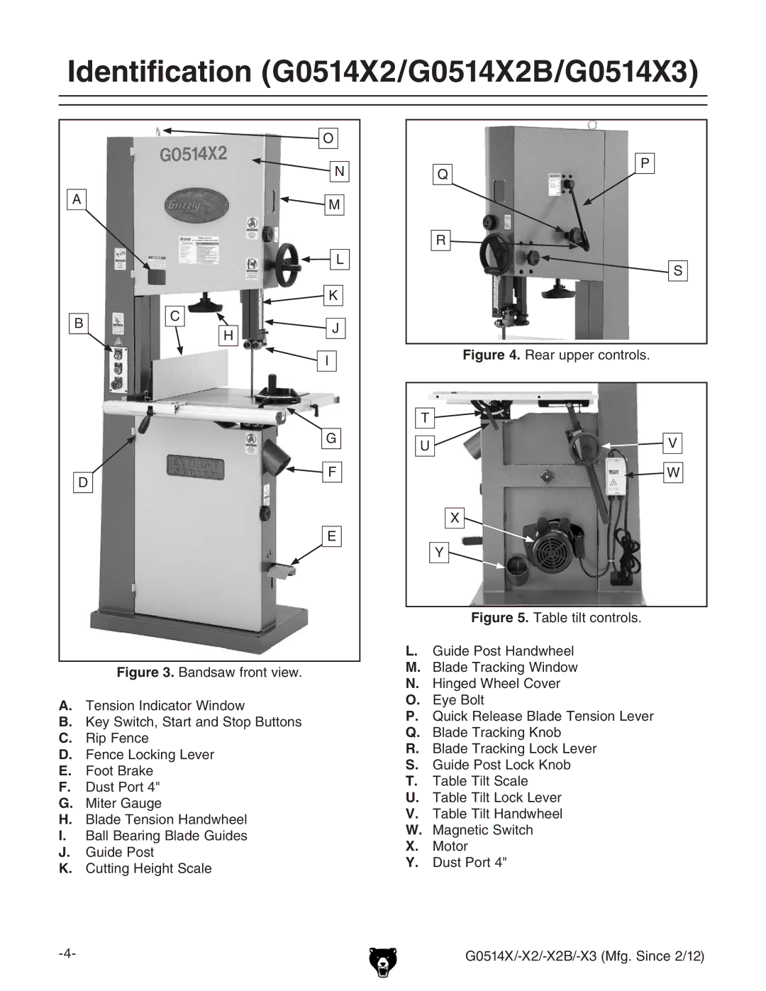 Grizzly owner manual Identification G0514X2/G0514X2B/G0514X3, 8jiic\=Z\iHXVaZ 