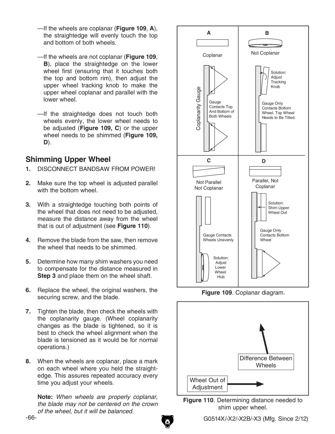 Grizzly G0514X owner manual Shimming Upper Wheel, 9ZgZcXZ7ZilZZc, LZZaDjid 6YjhibZci 