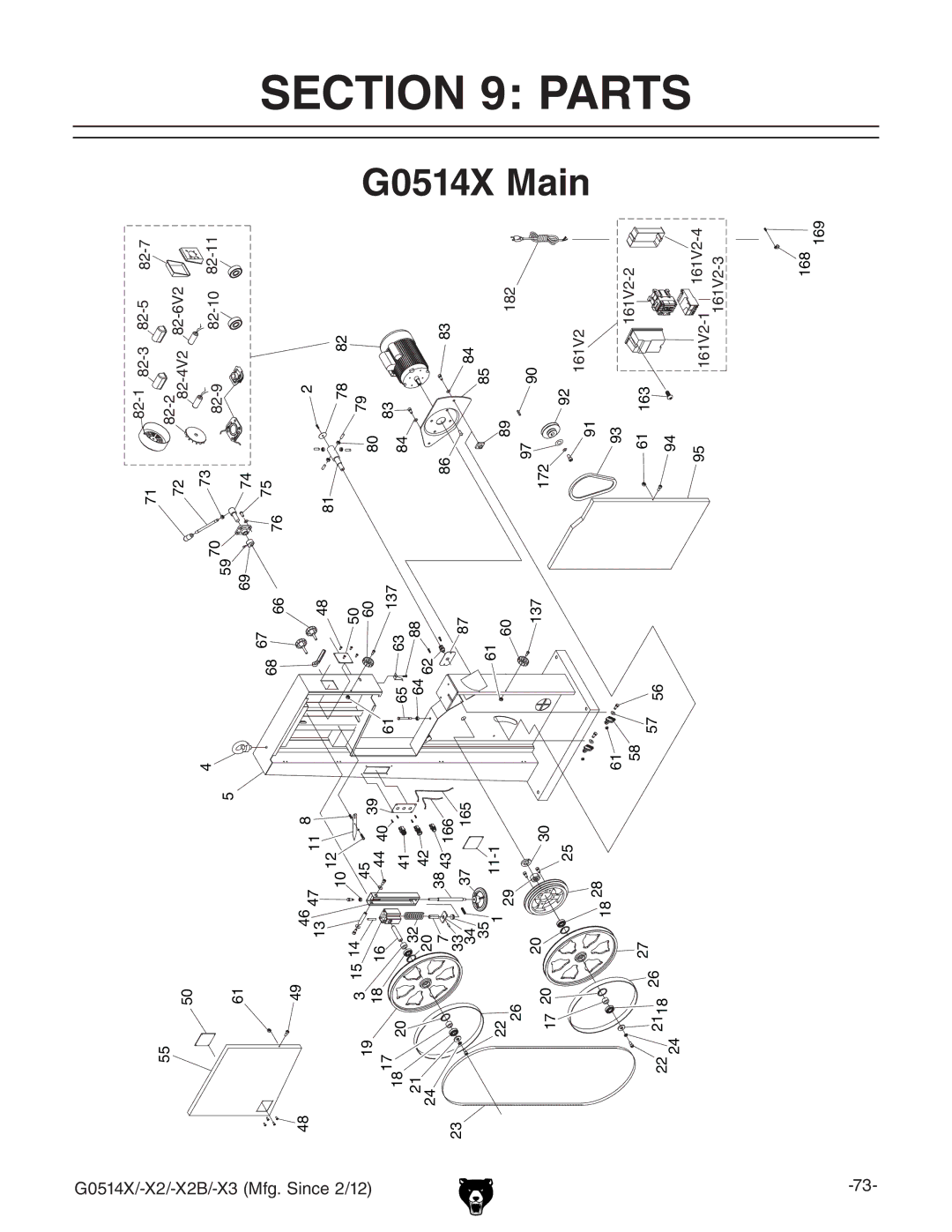 Grizzly owner manual Parts, G0514X Main 