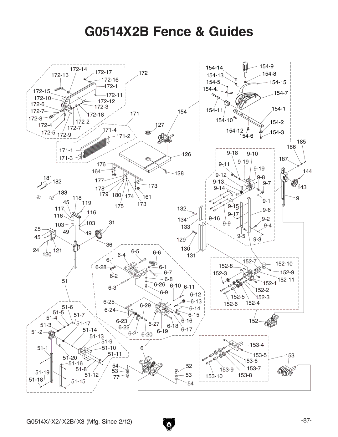 Grizzly owner manual G0514X2B Fence & Guides 