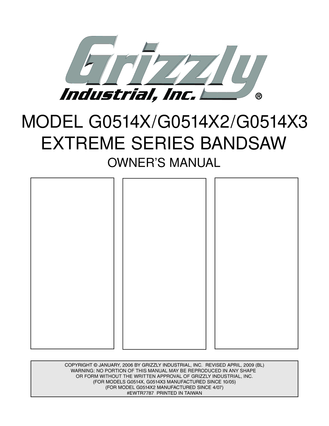 Grizzly G0514XF manual Extreme Series Bandsaw 