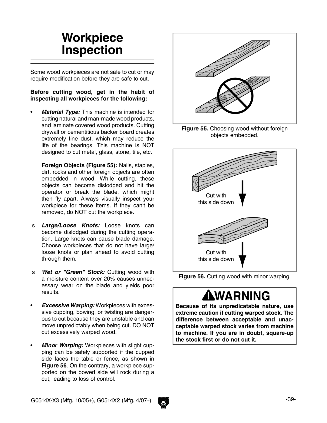 Grizzly G0514XF manual Workpiece Inspection, 8jili IhhYZYdlc 