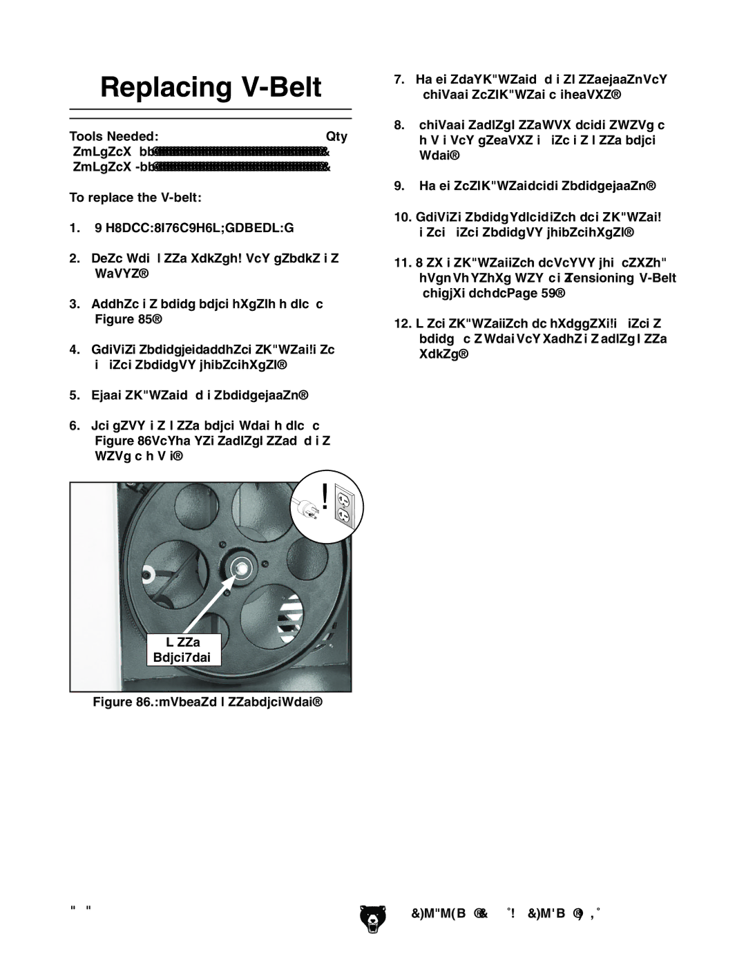 Grizzly G0514XF manual Replacing V-Belt, Tools NeededQty, To replace the V-belt 