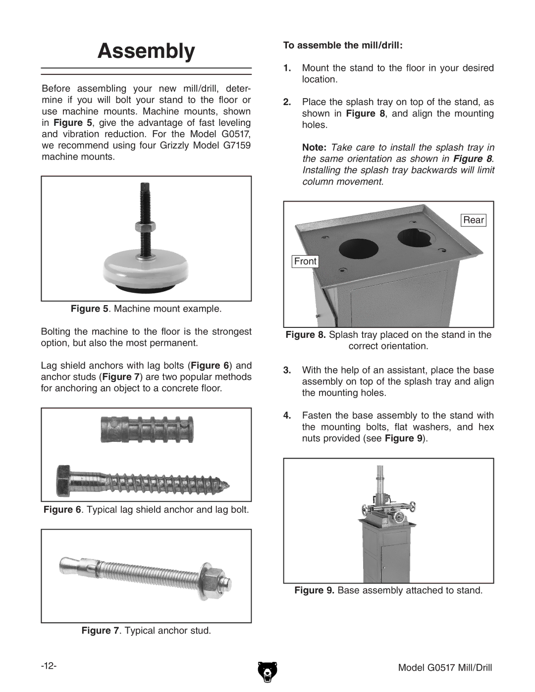 Grizzly G0517g instruction manual Assembly, To assemble the mill/drill 