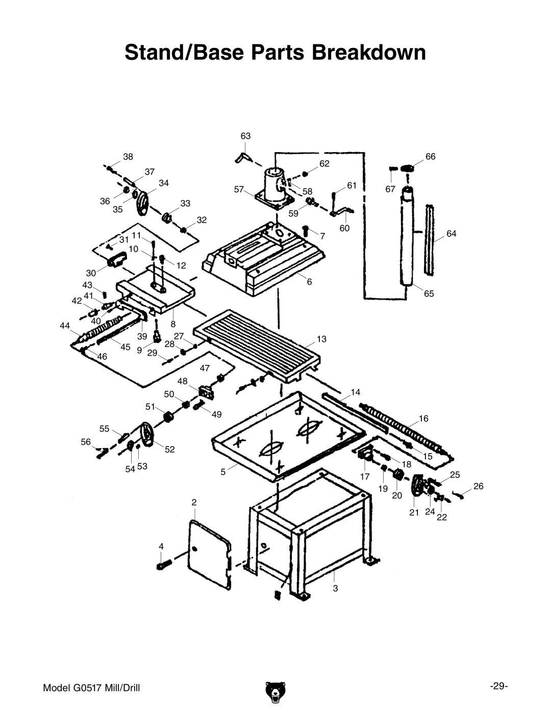 Grizzly G0517g instruction manual Stand/Base Parts Breakdown 