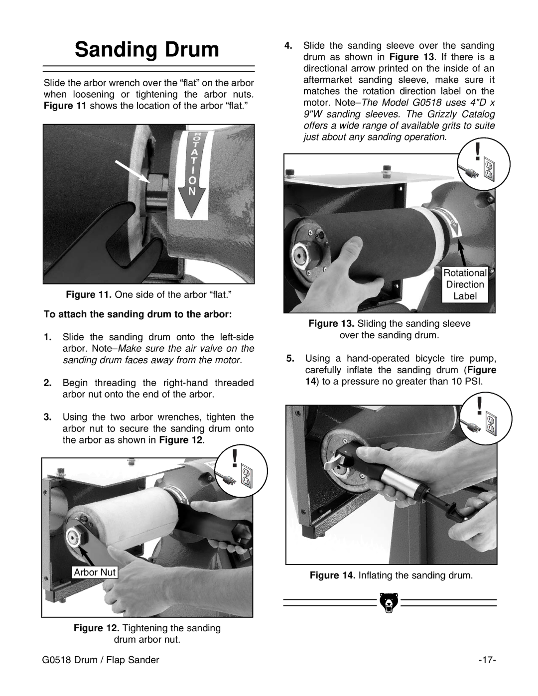 Grizzly G0518 instruction manual Sanding Drum, To attach the sanding drum to the arbor 