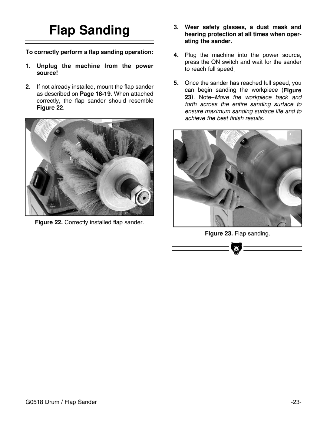 Grizzly G0518 instruction manual Flap Sanding, Correctly installed flap sander 