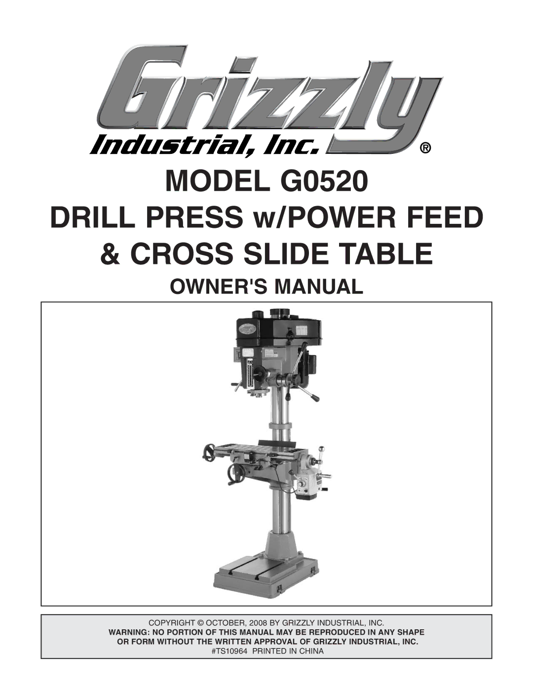 Grizzly owner manual Model G0520 