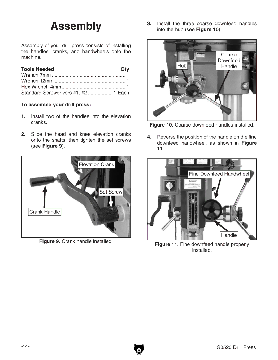 Grizzly G0520 owner manual Assembly, Tools NeededQty, To assemble your drill press, CZ9dlcZZY=VcYlZZa =VcYaZ 