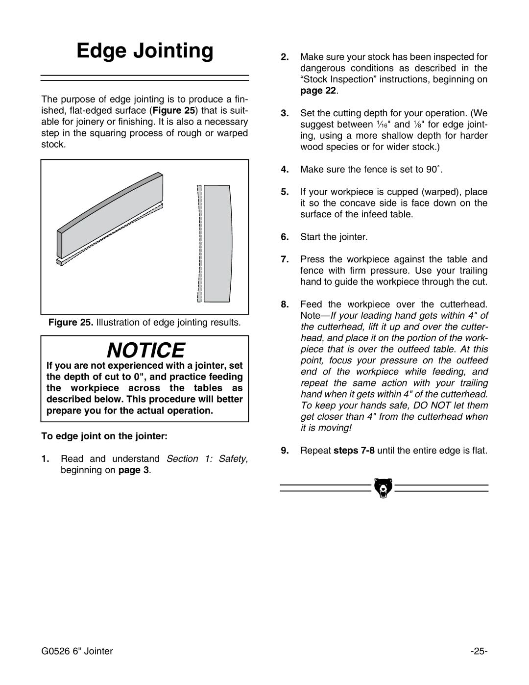 Grizzly G0526 instruction manual Edge Jointing, Illustration of edge jointing results 