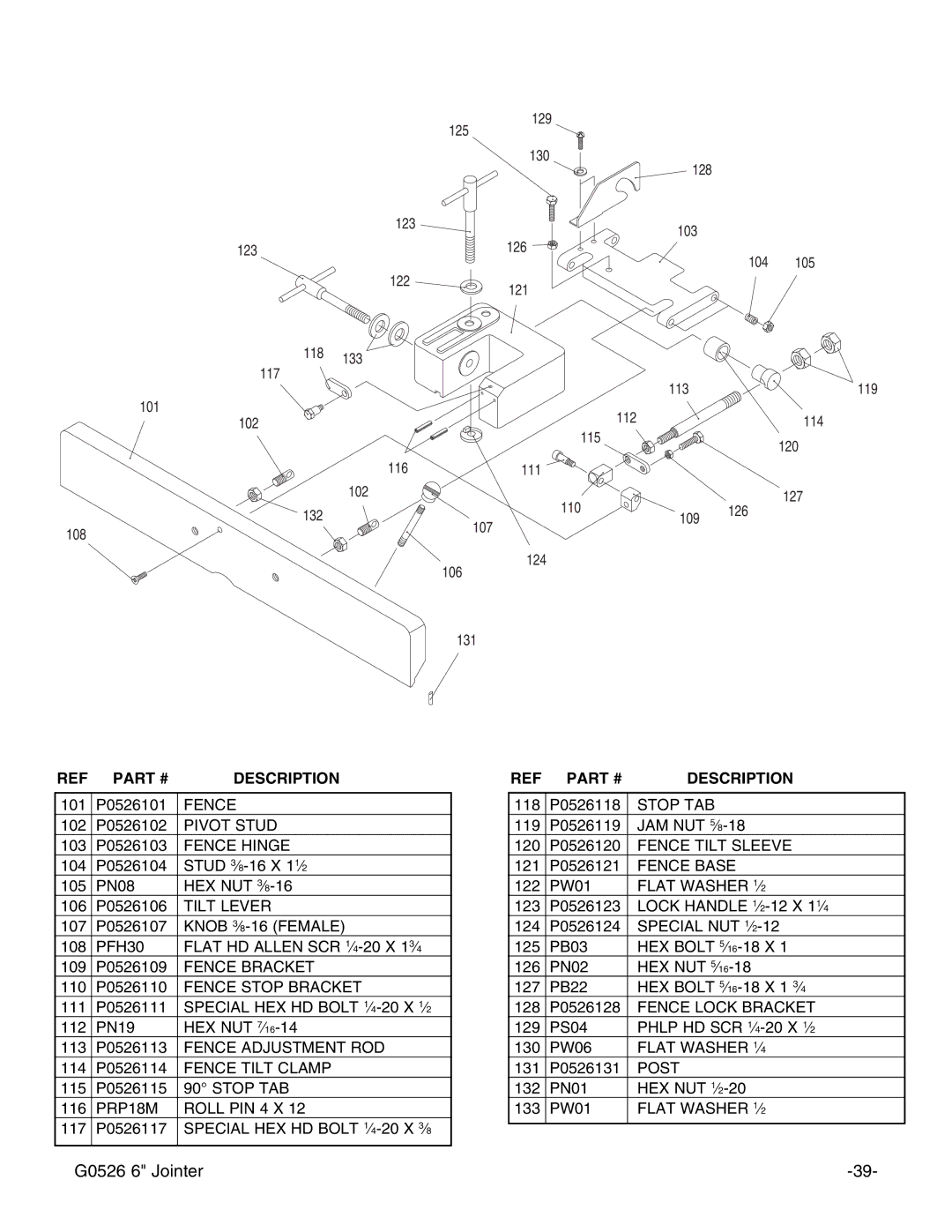 Grizzly G0526 instruction manual Fence 