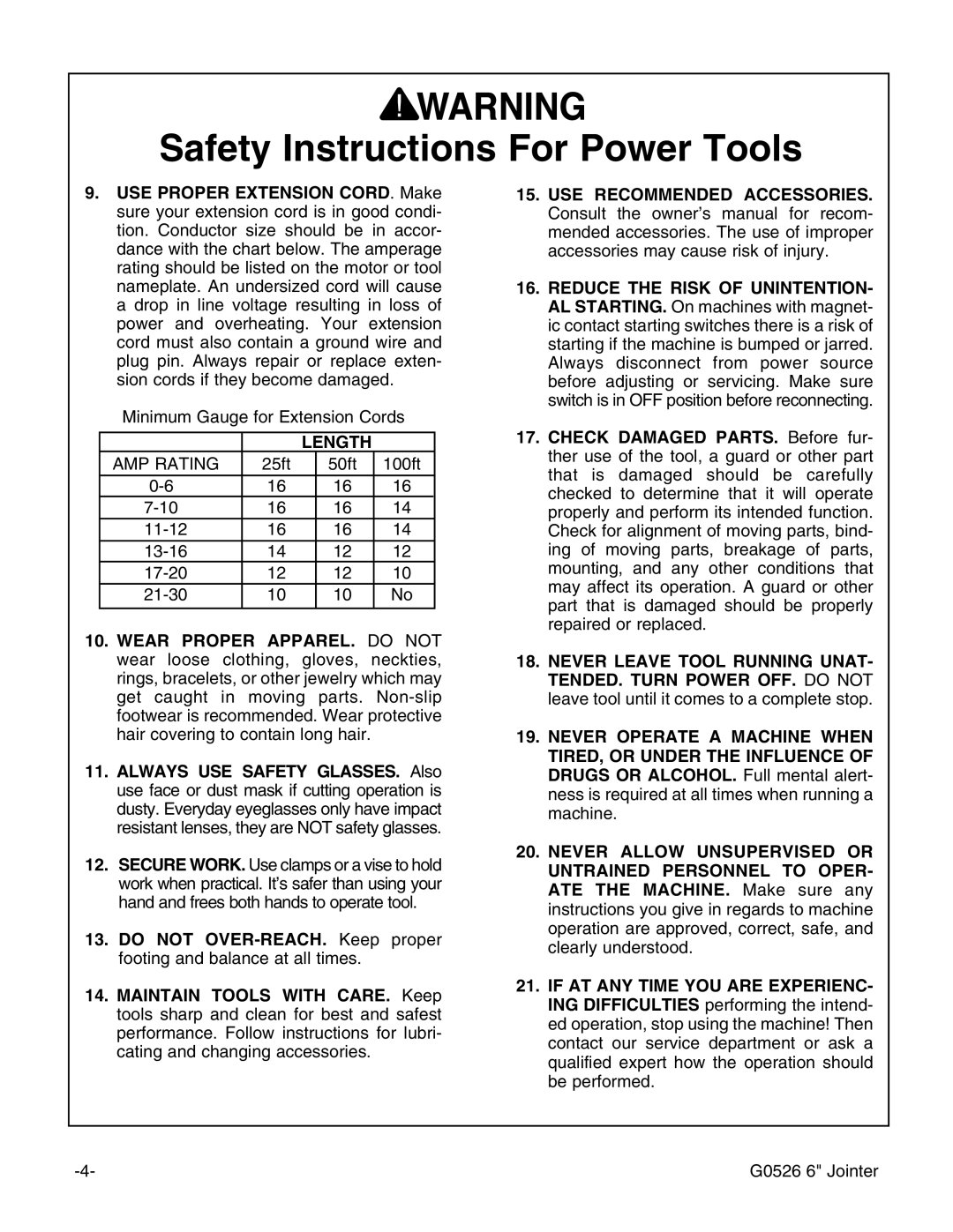 Grizzly G0526 instruction manual Length 