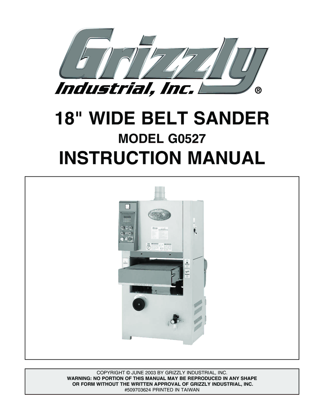 Grizzly G0527 instruction manual Wide Belt Sander 