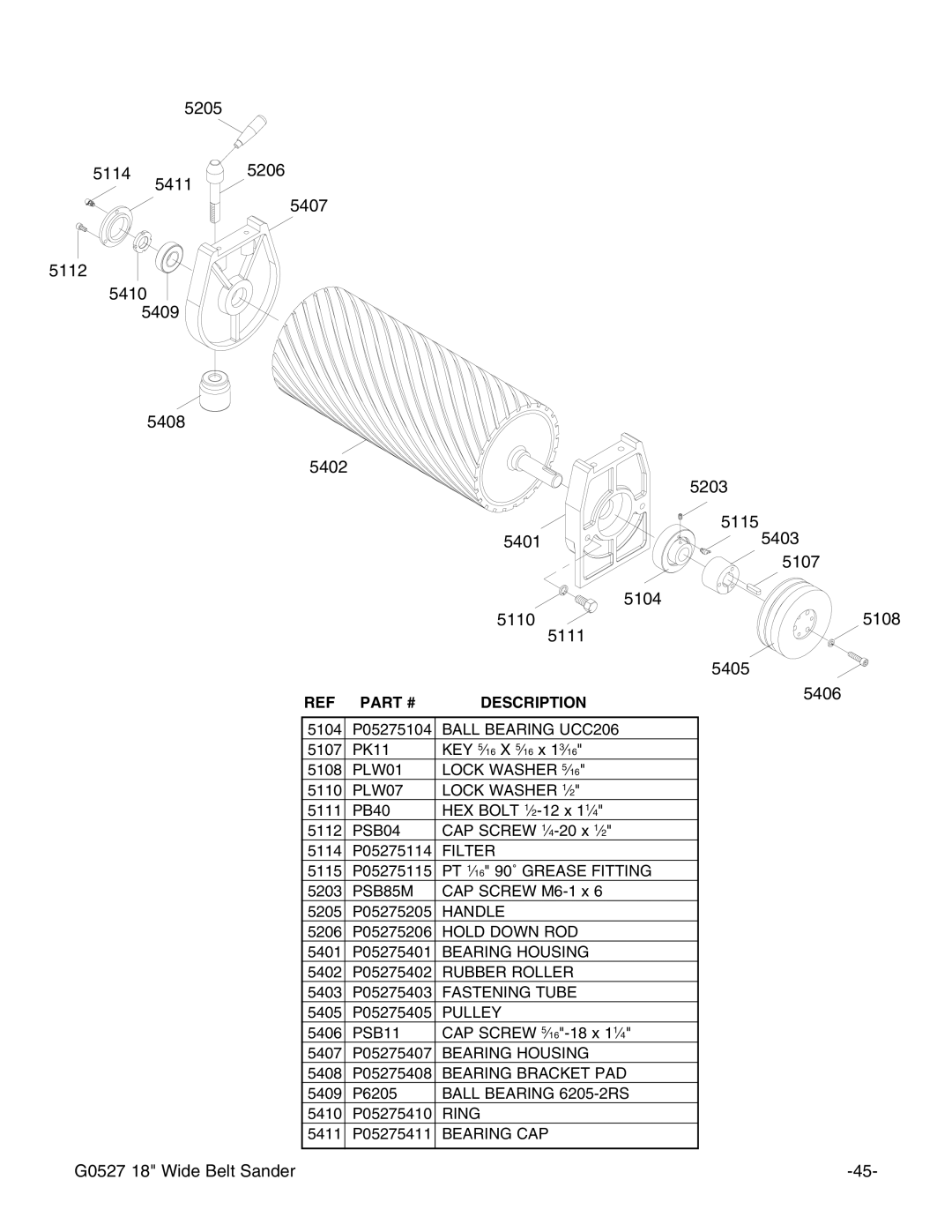 Grizzly G0527 instruction manual Ball Bearing UCC206 