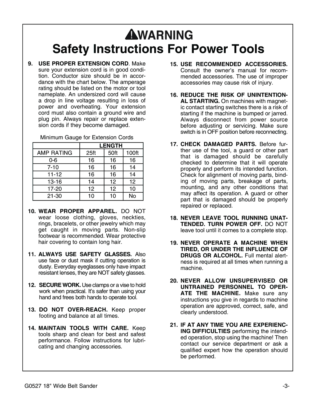 Grizzly G0527 instruction manual Length 